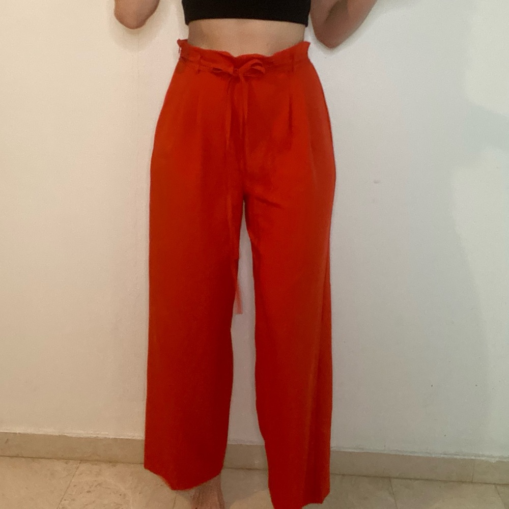 Orange Tie Paperpag Straight Wide Leg Pants